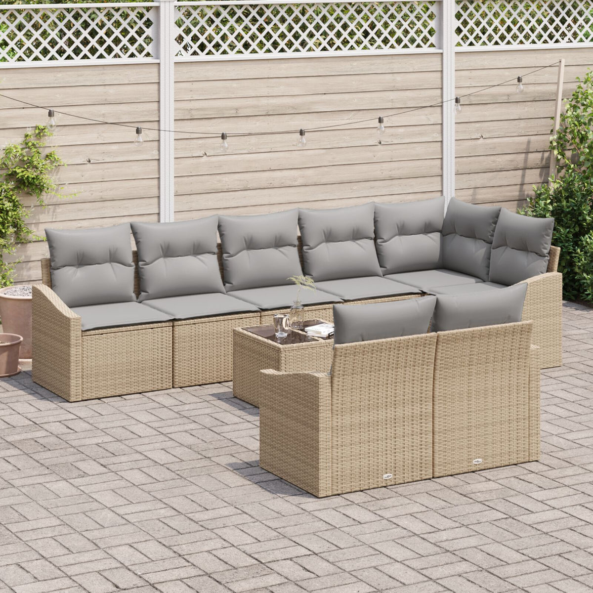 9-teilige Garten Essgruppe mit Kissen schwarz Poly Rattan