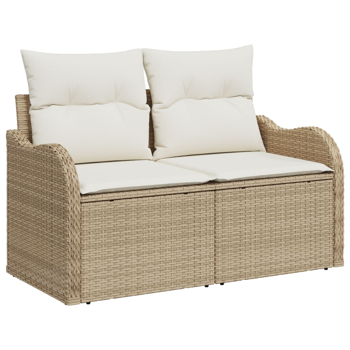 2-Sitzer Garten-Sofa mit Stauraum und Kissen Beige Poly Rattan