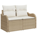 2-Sitzer Garten-Sofa mit Stauraum und Kissen Beige Poly Rattan