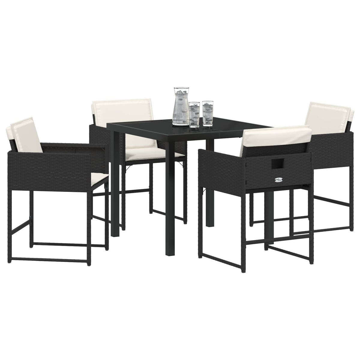 5-teilige Garten-Essgruppe mit Kissen aus schwarzem Poly-Rattan