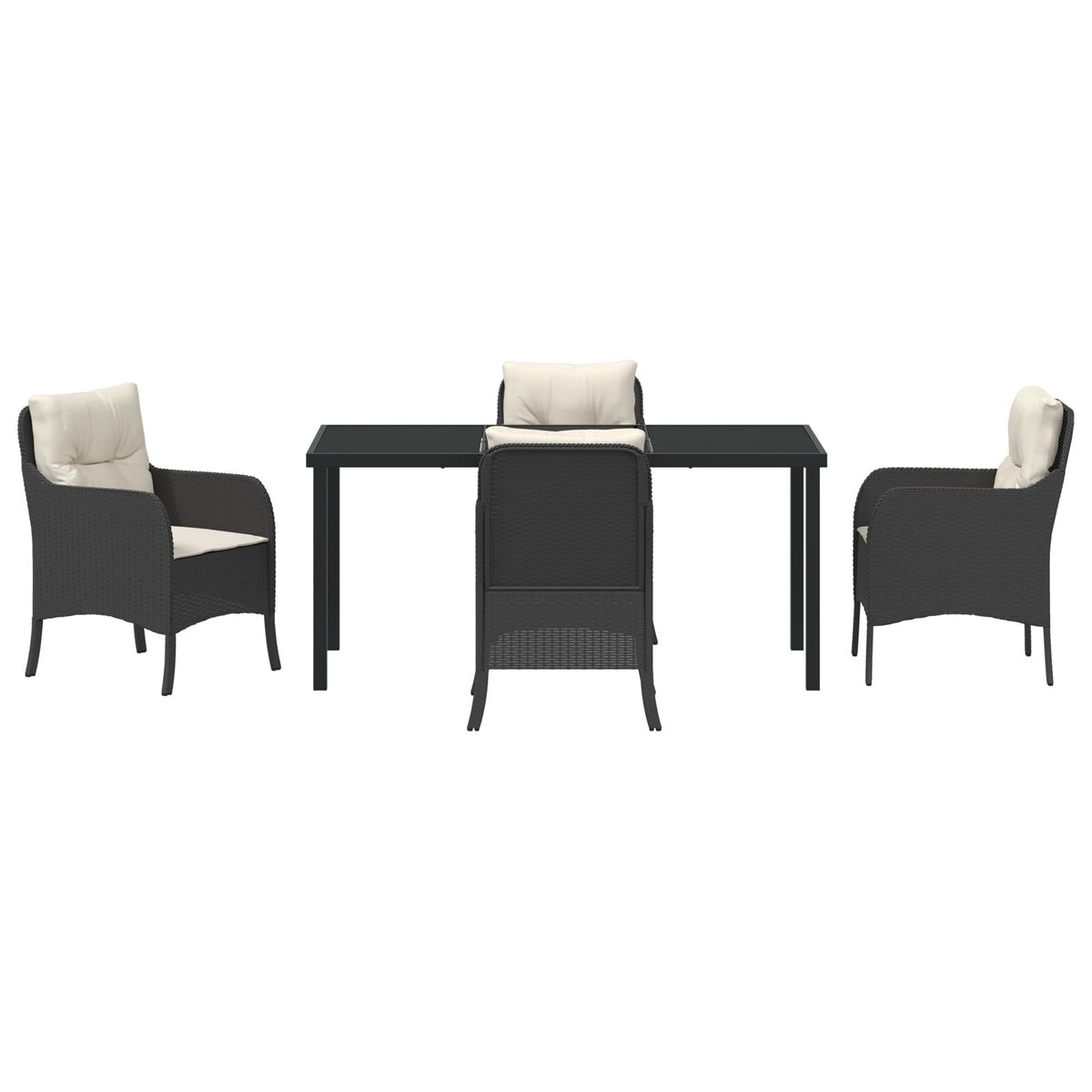 5-teilige Garten Essgruppe mit Kissen Schwarz Poly Rattan