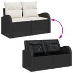 2-Sitzer Garten-Sofa mit Stauraum & Kissen Schwarz Poly-Rattan