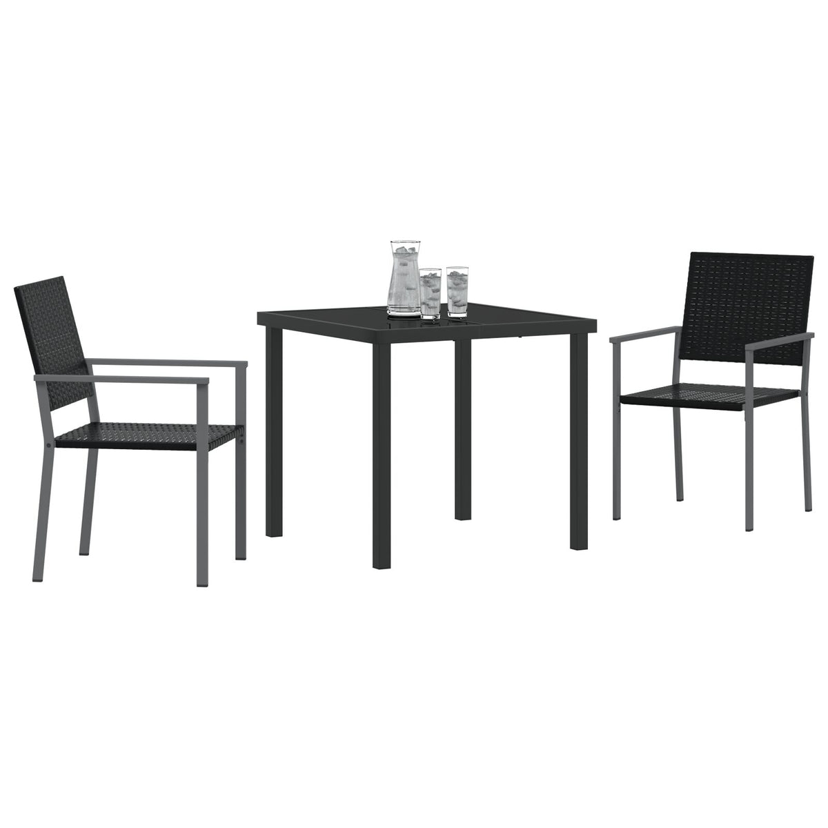 3-teiliges Garten-Essgruppen-Set Schwarz Poly-Rattan