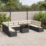 11-teiliges Garten-Essgruppen-Set mit Kissen Schwarz Poly-Rattan Akazie