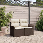 2-Sitzer Gartenbank mit Kissen Braun Poly-Rattan