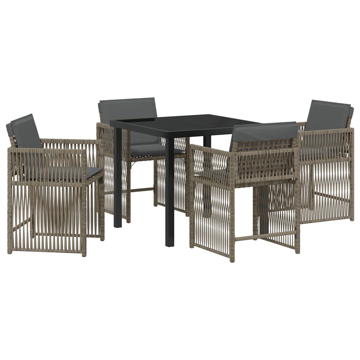 5-teiliges Garten Essgruppe mit Kissen Grau Poly Rattan