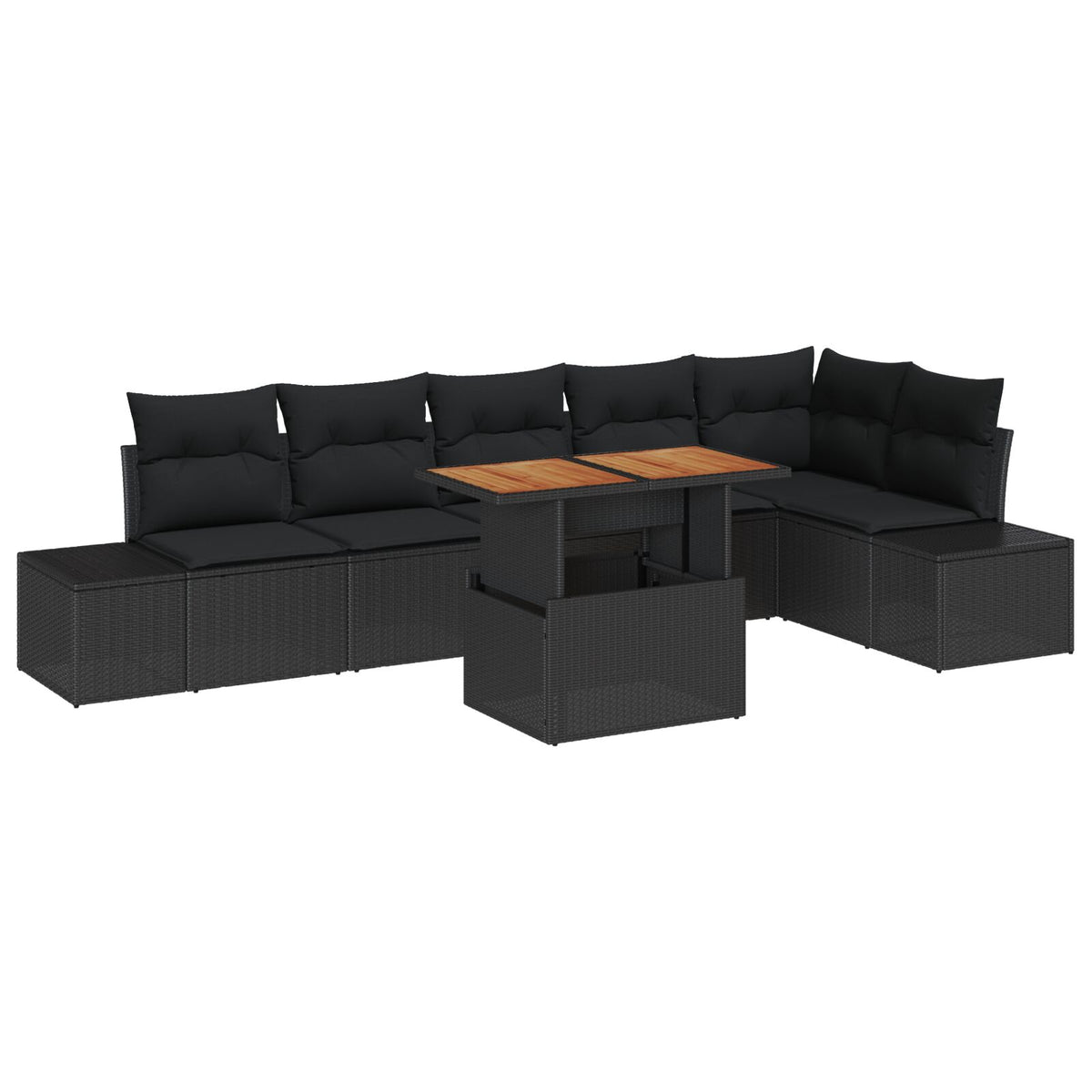 7-teiliges Garten Essgruppe mit Kissen Schwarz Poly Rattan Akazie