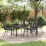 5-teilige Garten-Essgruppe mit Kissen Schwarz Poly-Rattan