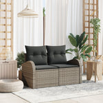 Zweisitzer Garten Sofa mit Kissen Grau Poly-Rattan