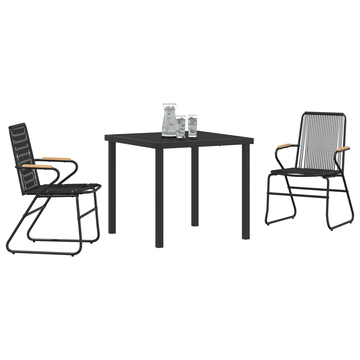 3-teilige Garten-Essgruppe Schwarz PVC Rattan