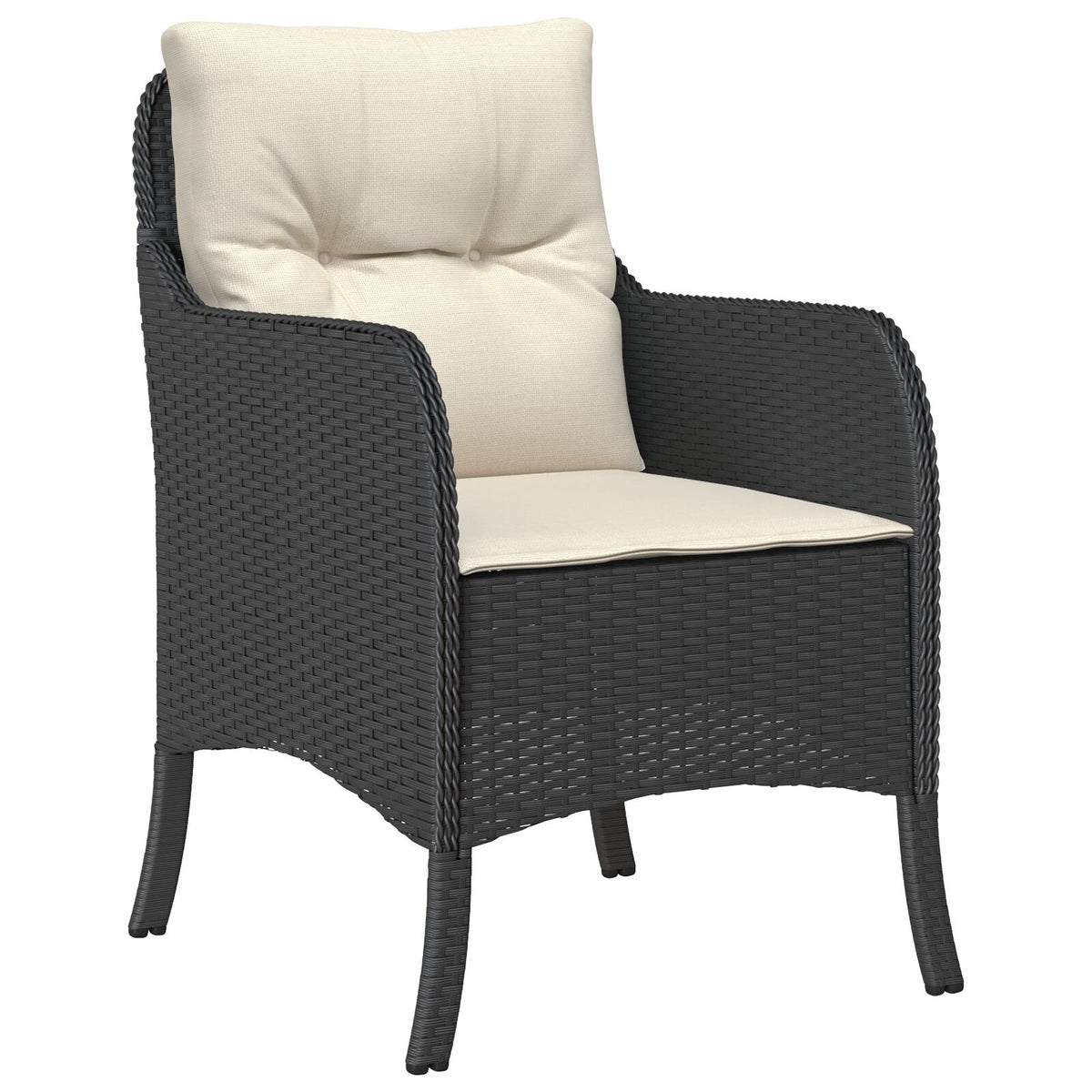 5-teilige Garten Essgruppe mit Kissen Schwarz Poly Rattan