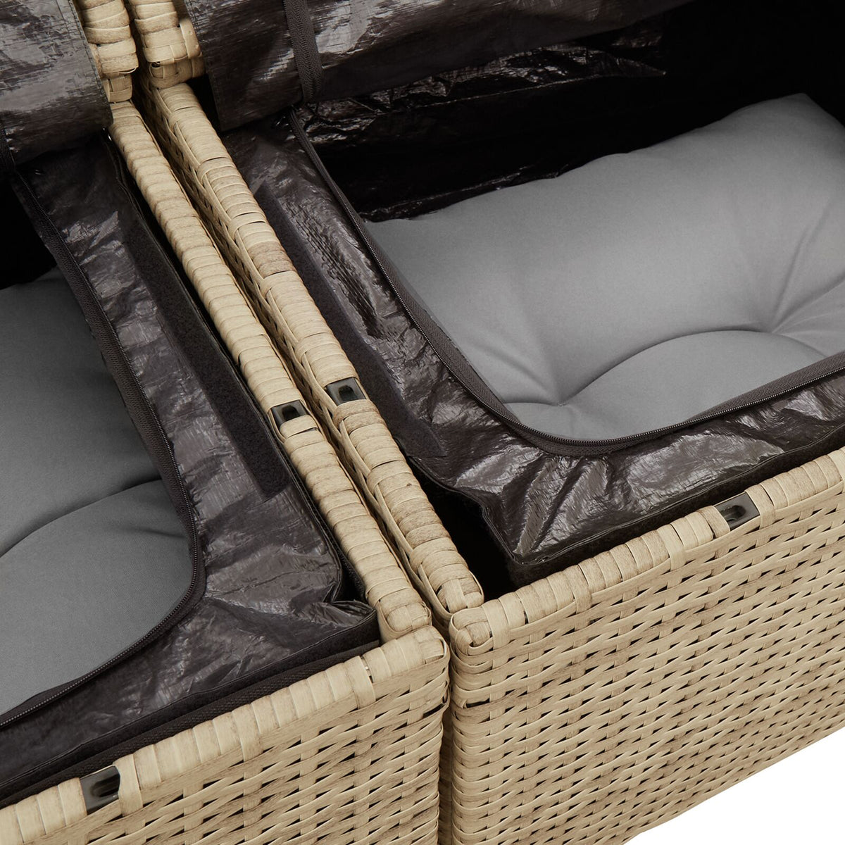 2-Sitzer Garten Sofa mit Stauraum und Kissen Beige Poly-Rattan