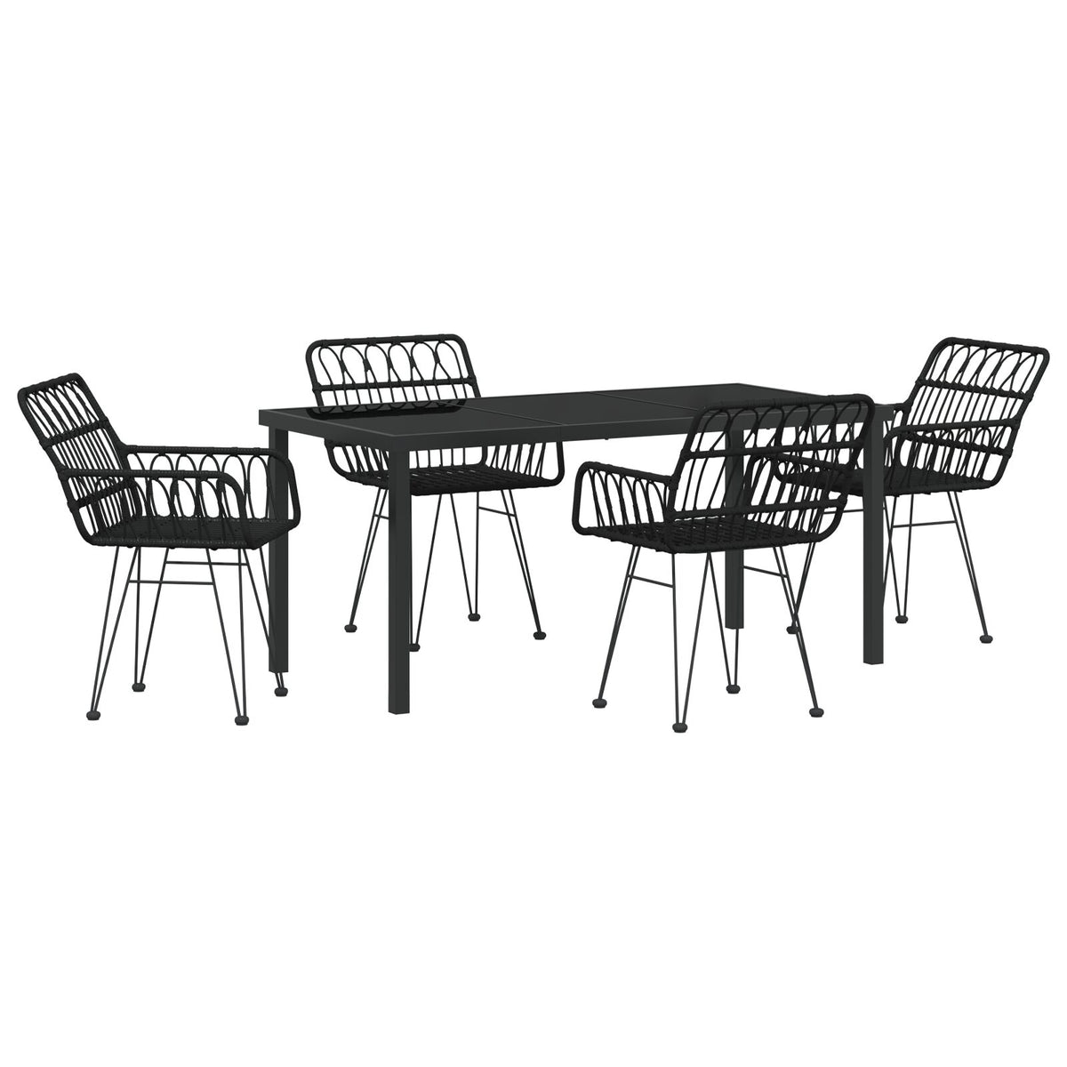 5-teilige Garten-Essgruppe Schwarz Poly Rattan