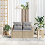 2-Sitzer Garten Sofa mit Stauraum & Kissen Beige Poly Rattan