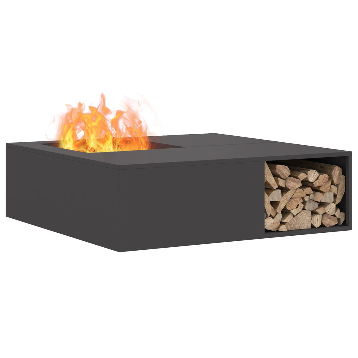 Feuerstelle mit Holzlager Schwarz 100x100x30 cm Stahl