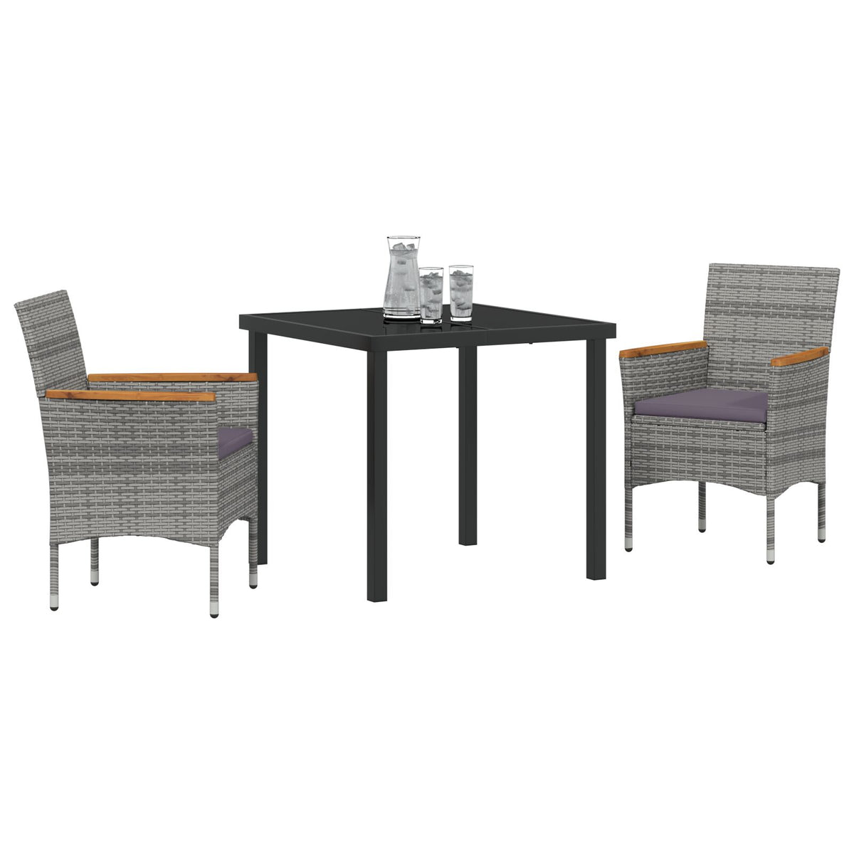 3-teiliges Garten-Essgruppen-Set Graues Poly-Rattan