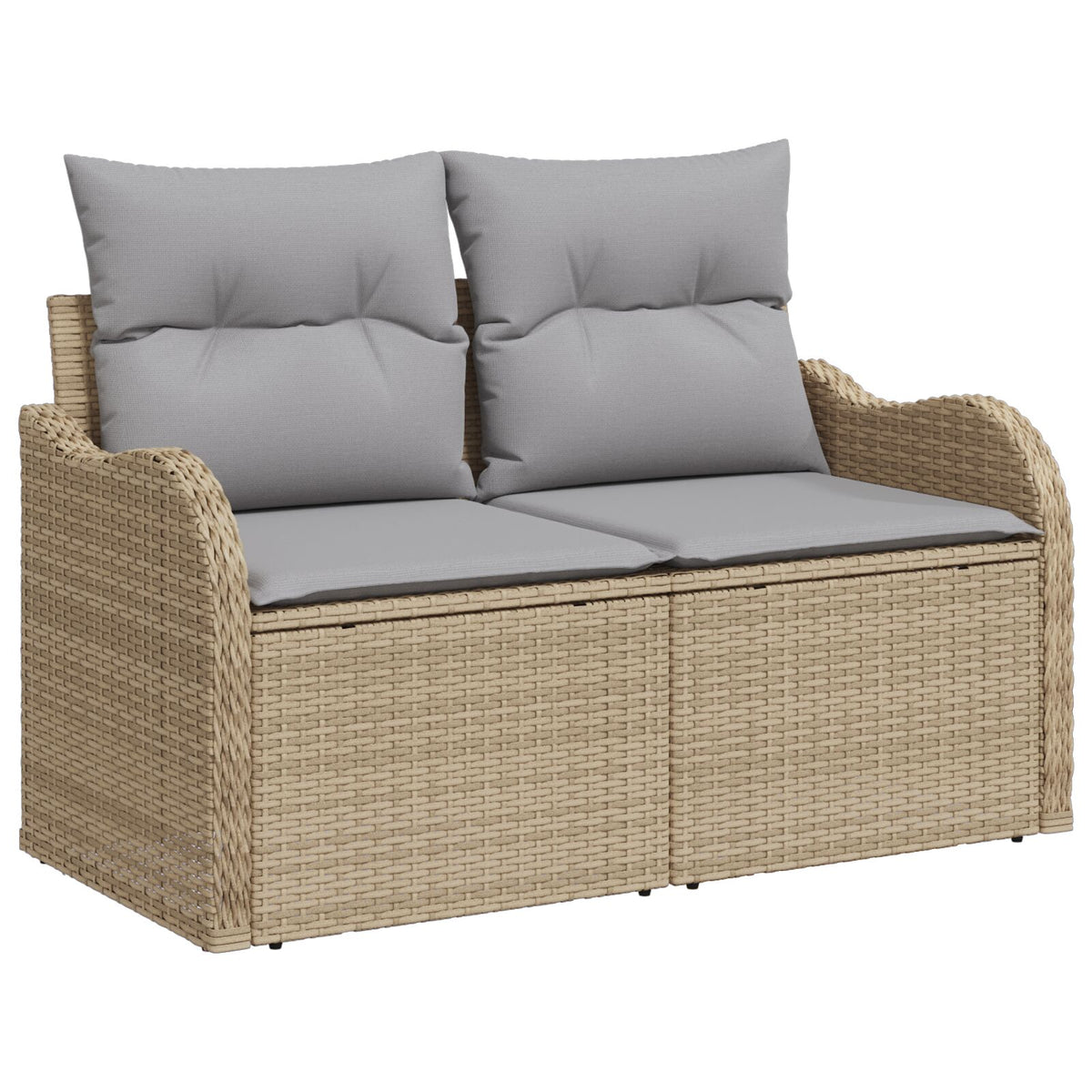 2-Sitzer Garten-Sofa mit Stauraum und Kissen Beige Poly Rattan