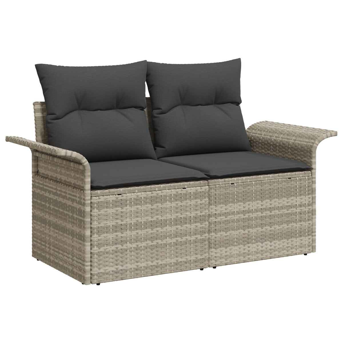2-Sitzer Garten-Sofa mit Kissen Hellgrau Poly Rattan