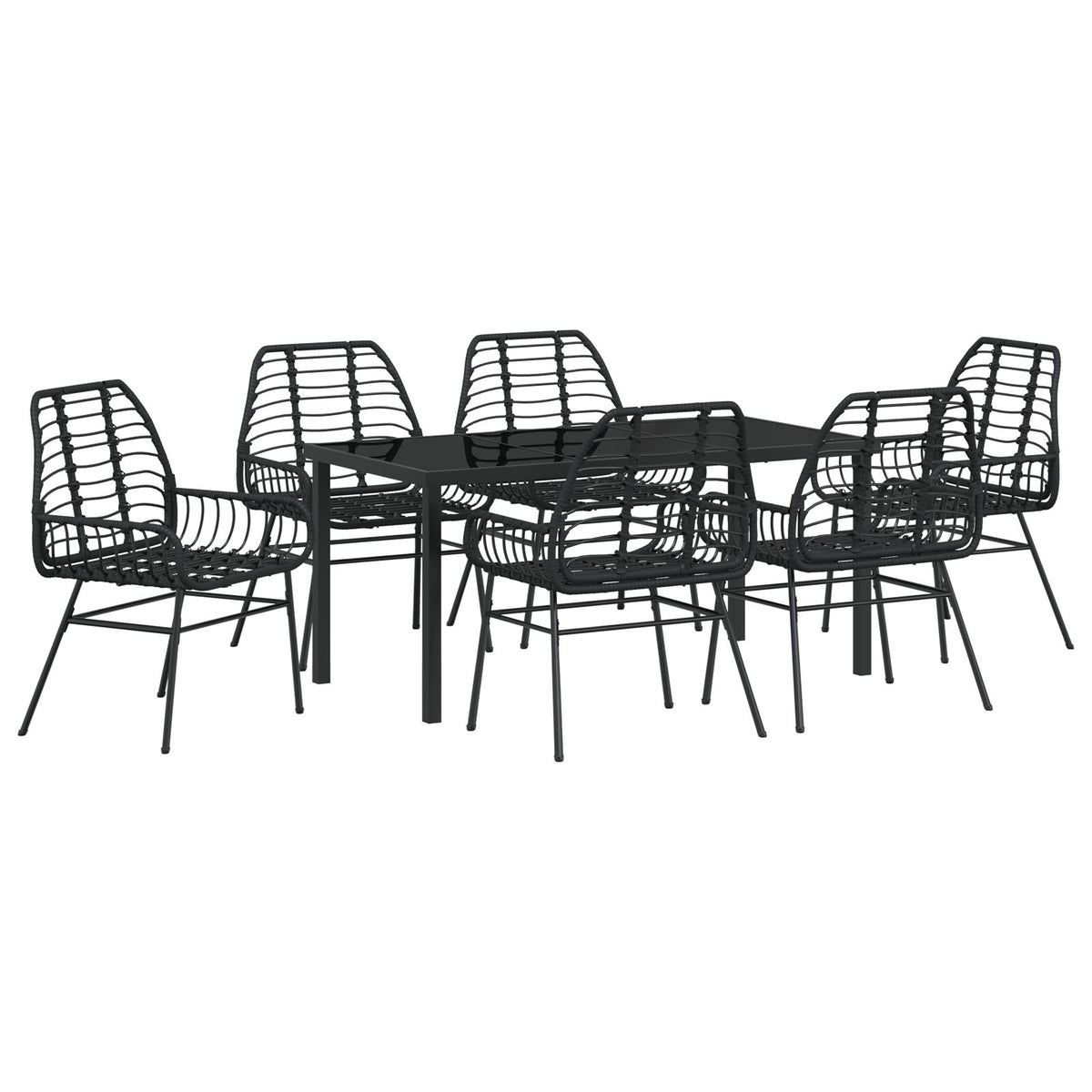 7-teilige Garten-Essgruppe Schwarz Poly-Rattan