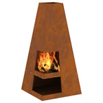 Feuerstelle mit Holzlager 50x50x100 cm Wetterstahl