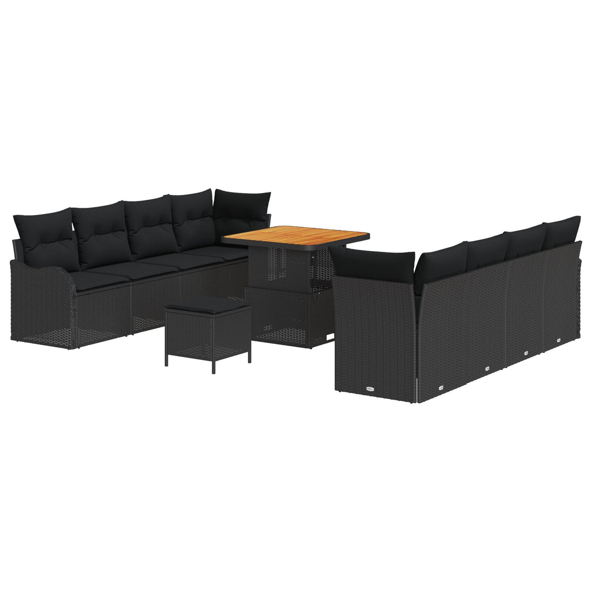 11-teiliges Garten Sofa Set mit Kissen Schwarz Poly Rattan Akazie, vidaXL 2-Sitzer Garten Sofa mit Kissen Schwarz Poly Rattan, vidaXL 3-teiliges Garten Essgruppe mit Kissen Schwarz Poly Rattan Akazie