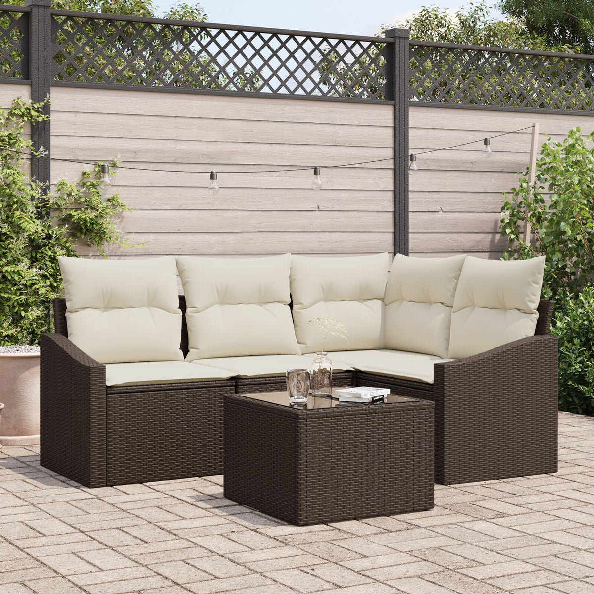 Garten Sofa Set Set aus 5 Creme, Braun