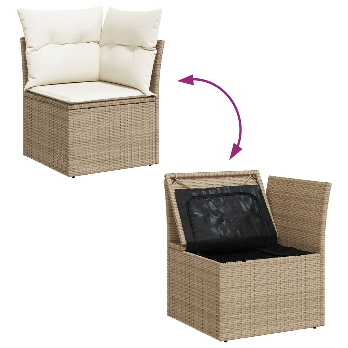6-teiliges Garten-Essgruppen-Set mit Kissen Beige Poly-Rattan
