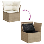 6-teiliges Garten-Essgruppen-Set mit Kissen Beige Poly-Rattan