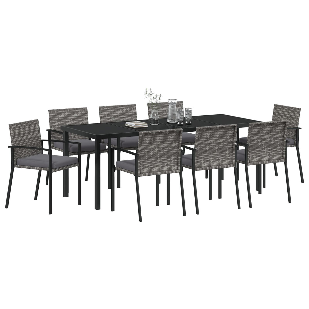 9-teiliges Garten-Essgruppen-Set Grau Poly-Rattan