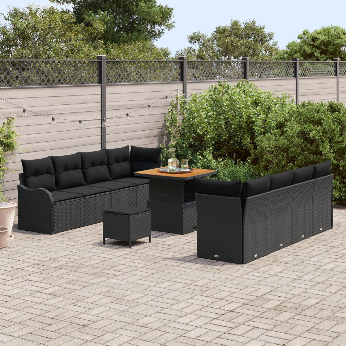 11-teiliges Garten Sofa Set mit Kissen Schwarz Poly Rattan Akazie, vidaXL 2-Sitzer Garten Sofa mit Kissen Schwarz Poly Rattan, vidaXL 3-teiliges Garten Essgruppe mit Kissen Schwarz Poly Rattan Akazie