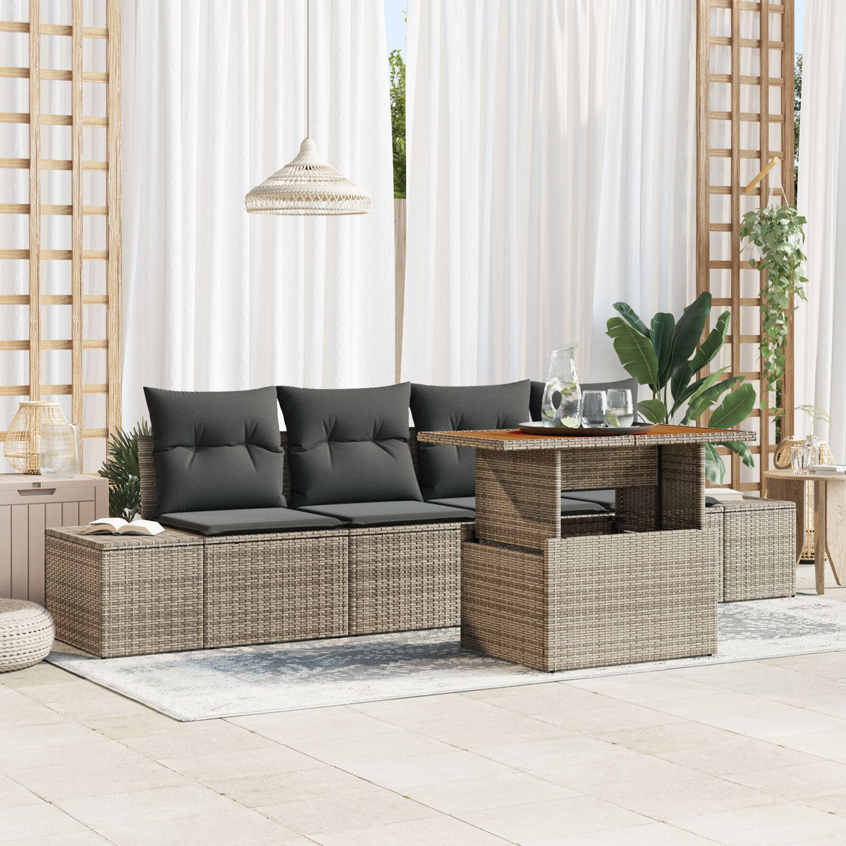 Garten Sofa Set Set aus 5 Grau, Braun (Rattan)
