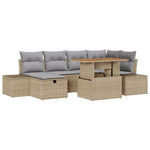 7-teiliges Garten Essgruppe mit Kissen Beige Poly Rattan Akazie