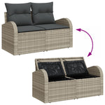 2-Sitzer Garten Sofa mit Stauraum & Kissen Hellgrau Poly-Rattan