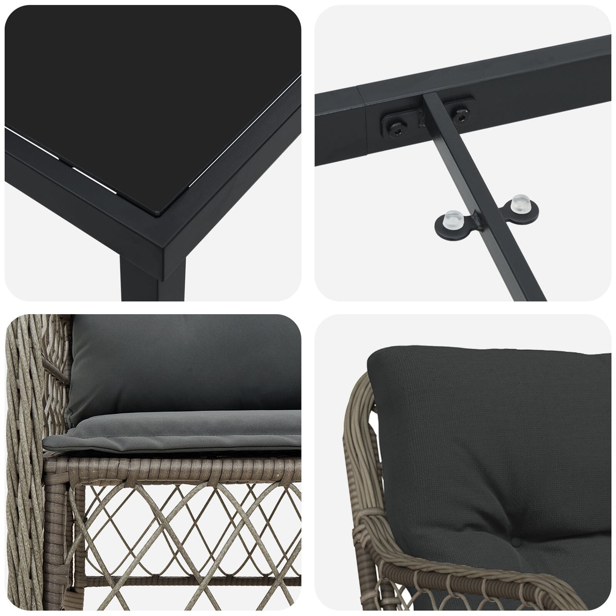 5-teilige Garten Essgruppe mit Kissen Grau Poly Rattan