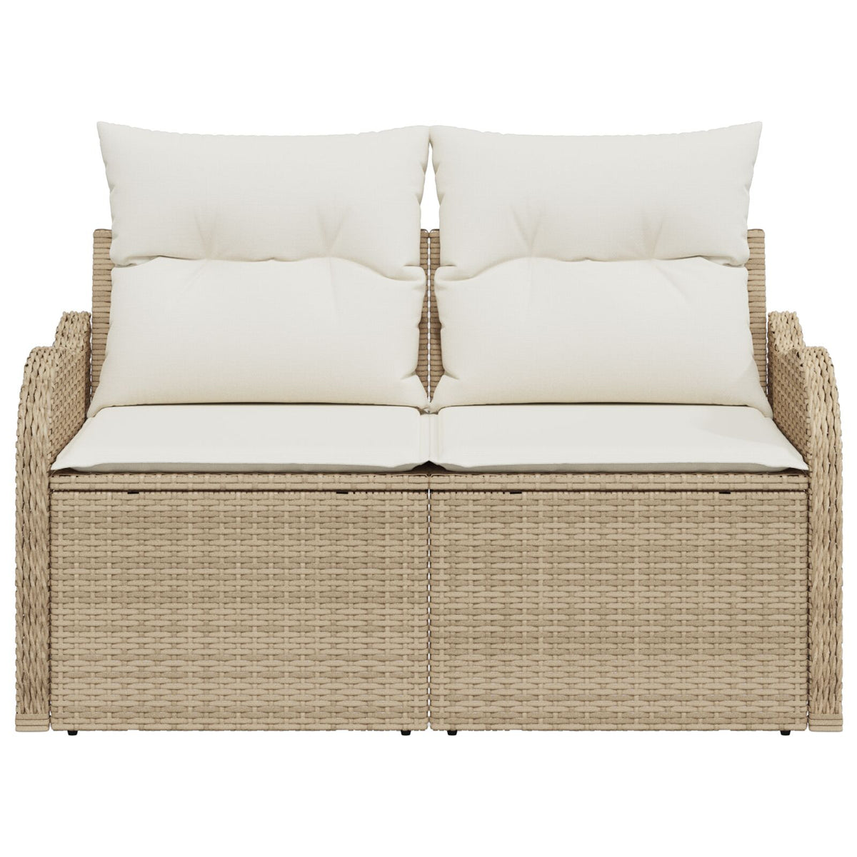 2-Sitzer Garten-Sofa mit Stauraum und Kissen Beige Poly Rattan