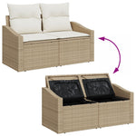 2-Sitzer Garten-Sofa mit Stauraum & Kissen Beige Poly Rattan
