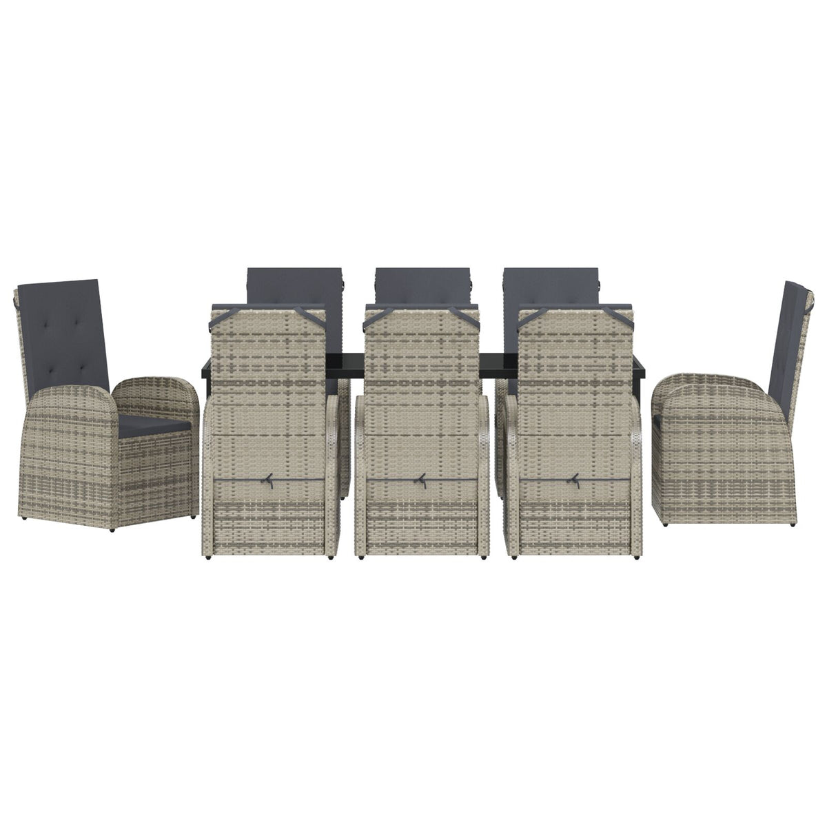 9-teilige Garten-Essgruppe mit Kissen Grau Poly-Rattan