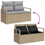 2-Sitzer Garten Sofa mit Stauraum & Kissen Beige Poly Rattan