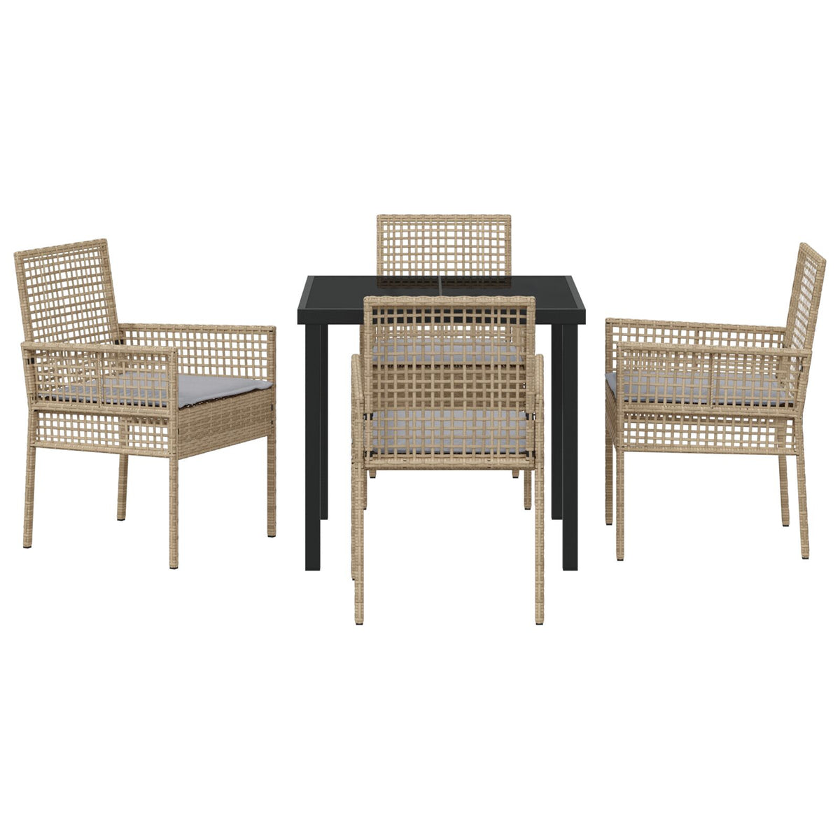 5-teilige Garten-Essgruppe mit Kissen Beige Poly Rattan