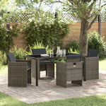 5-teiliges Garten-Essgruppen-Set mit Kissen Grau Poly-Rattan