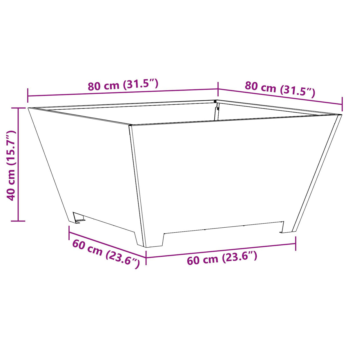 Feuerstelle Quadrat Schwarz 80x80x40 cm Stahl