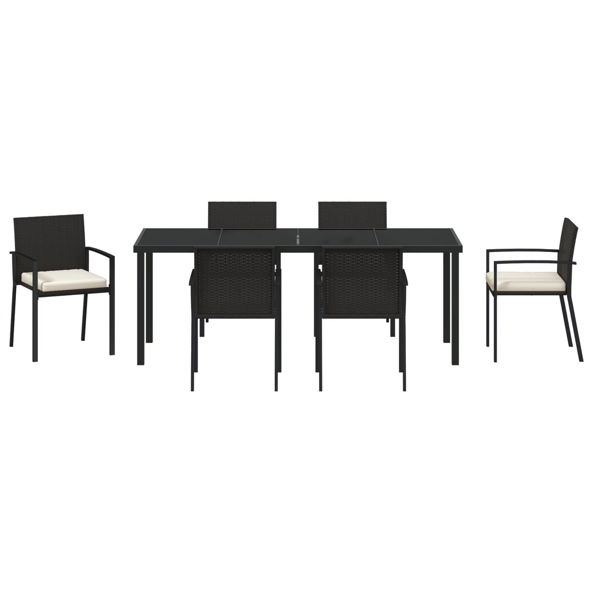 7-teilige Garten-Essgruppe aus schwarzem Poly-Rattan