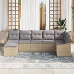 7-teiliges Garten Essgruppe mit Kissen Beige Poly Rattan