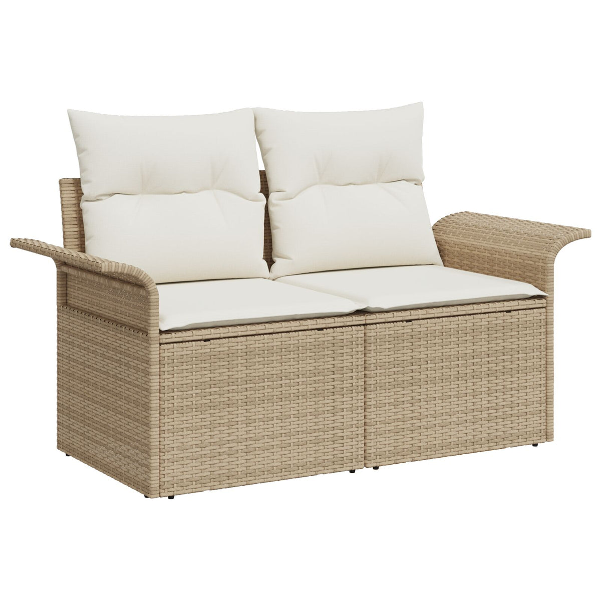 2-Sitzer Gartensofa mit Kissen Beige Polyrattan