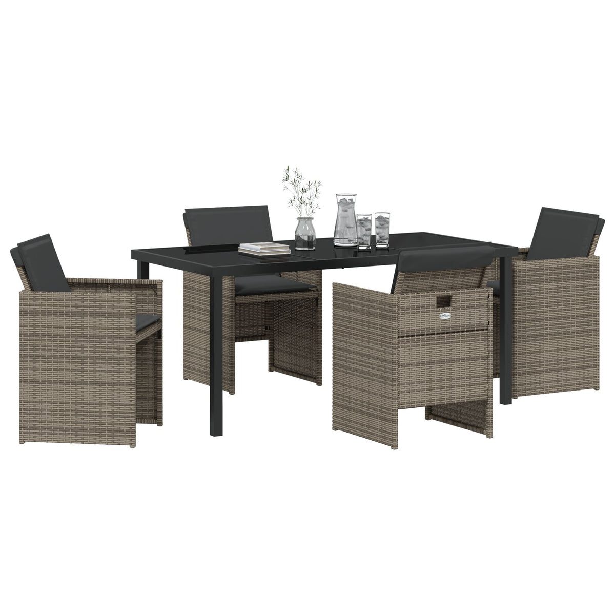 5-teiliges Garten-Essgruppen-Set mit Kissen Grau Poly-Rattan