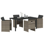 5-teiliges Garten-Essgruppen-Set mit Kissen Grau Poly-Rattan