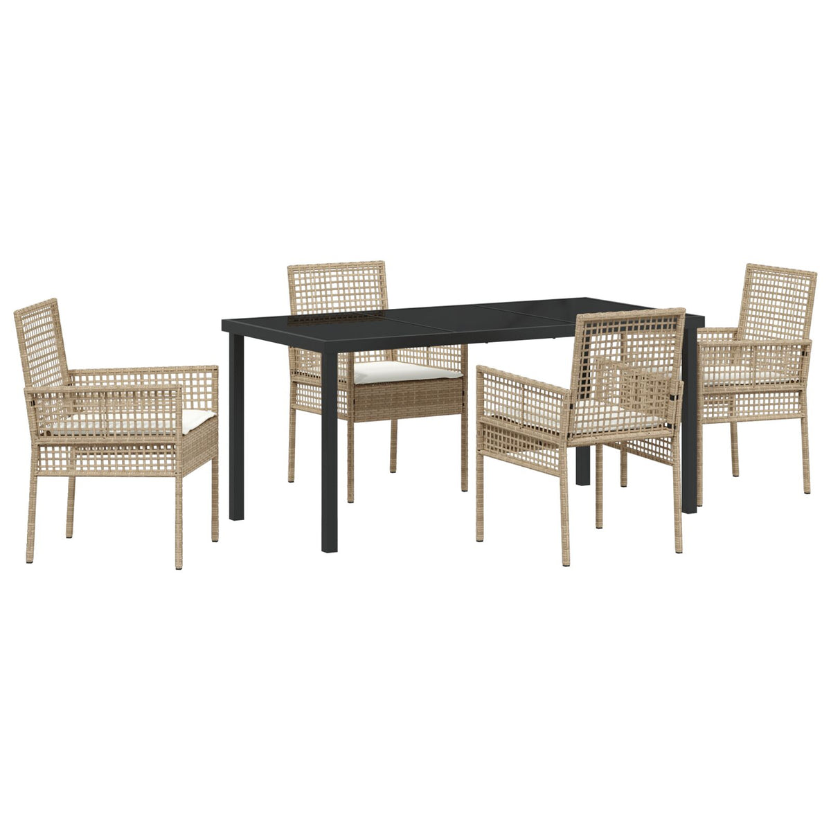 5-teilige Garten Essgruppe mit Kissen Beige Poly Rattan