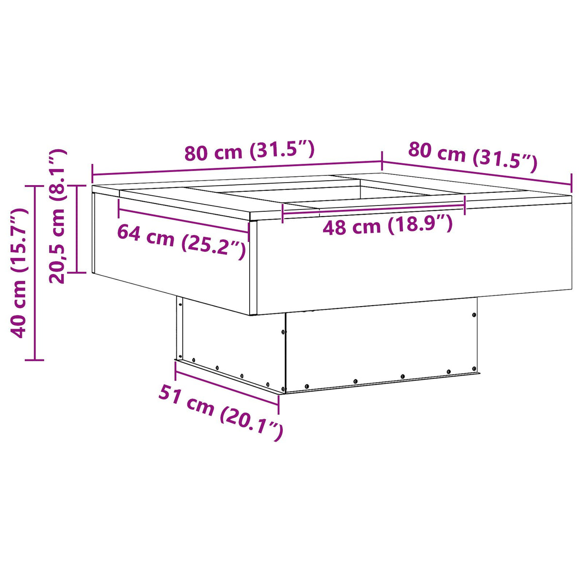 Feuerstelle Quadrat Schwarz 80x80x40 cm Stahl