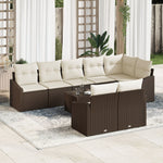 Garten Essgruppe Set von 9 Creme und Braun Rattan und Polyester