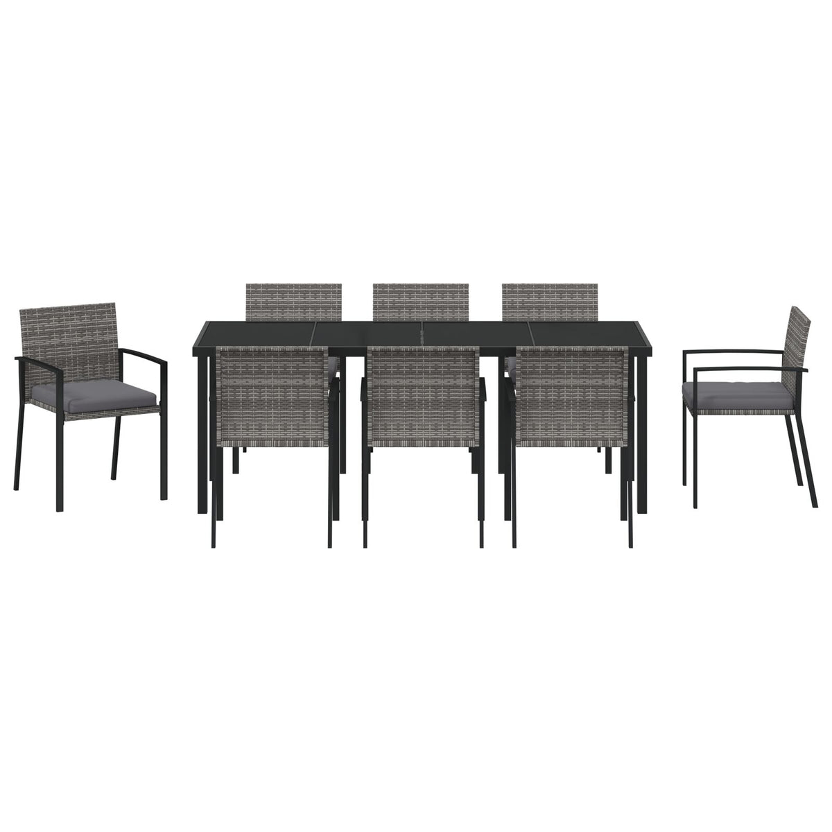 9-teiliges Garten-Essgruppen-Set Grau Poly-Rattan